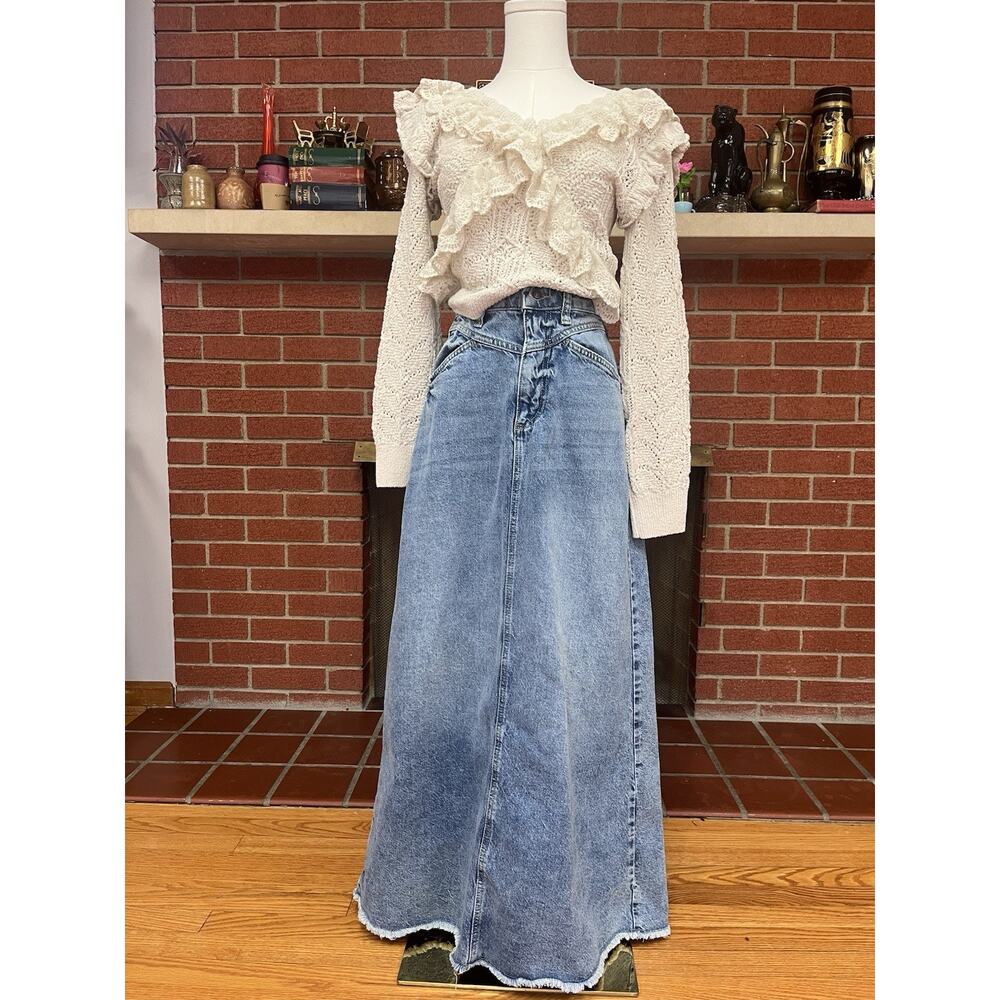 Free People We The Free Come As You Are Denim Jean Maxi Boho Cottage Core